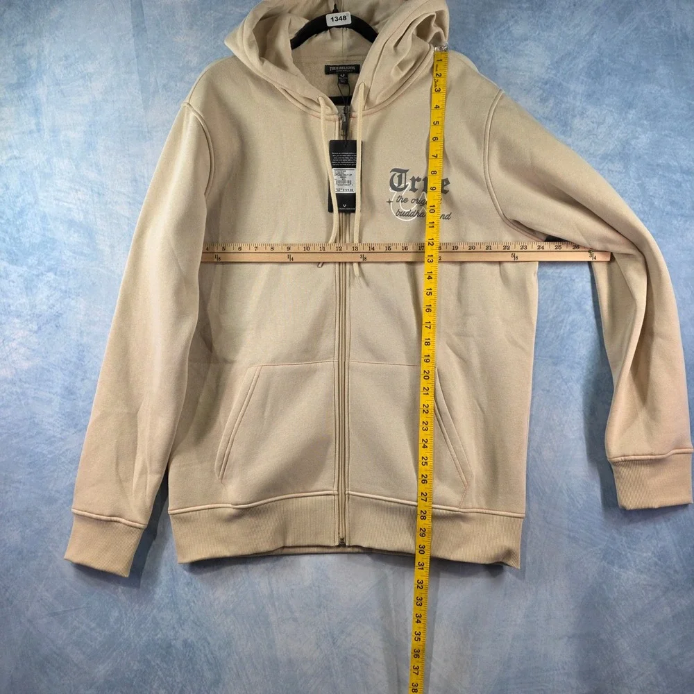 True Religion Mens Applique‎ Multi Zip Hoodie Fog Beige Fleece XXL 701228 NEW
